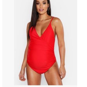 Red maternity bathing suit